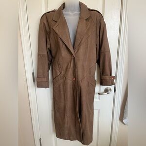 Vintage Lisa Loren Tan Nubuck Suede Leather Long Trench Coat